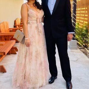 Marchesa Notte Blush Pink Floral Tulle Gown with Double Cami Straps